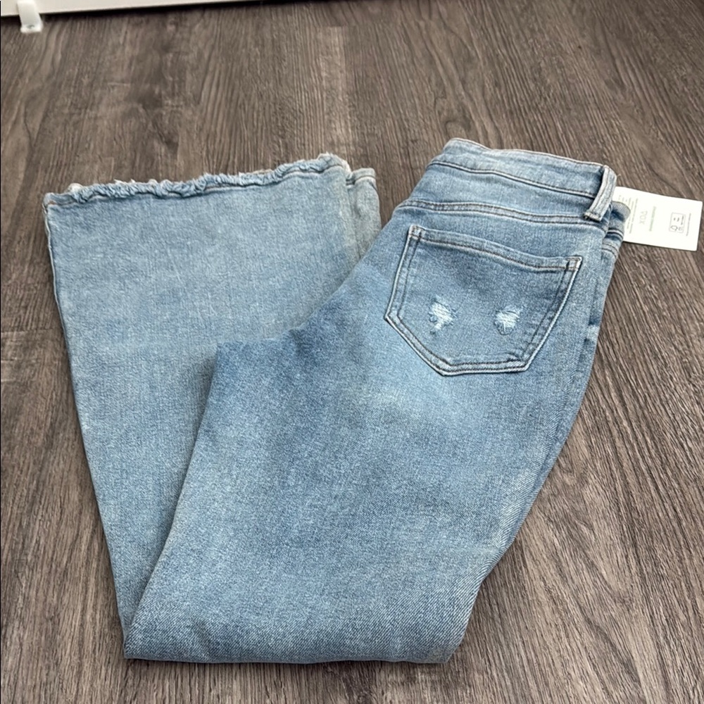 Blue Flare Wide‎ Leg Jeans with Distressed Hem - Picture 6 of 6